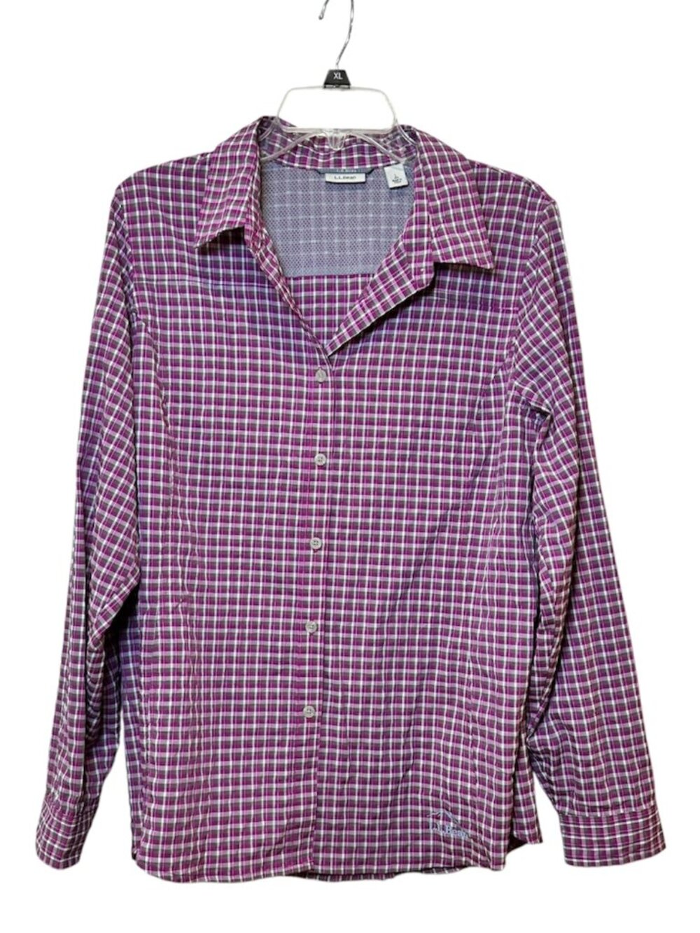LL Bean Technical Hiking Fishing Shirt Women's Pink Plaid Size L Vented